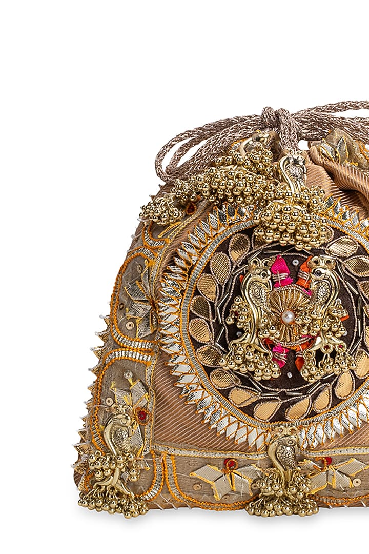 Gold Brocade Embellished Potli by 5 Elements at Pernia's Pop Up Shop
