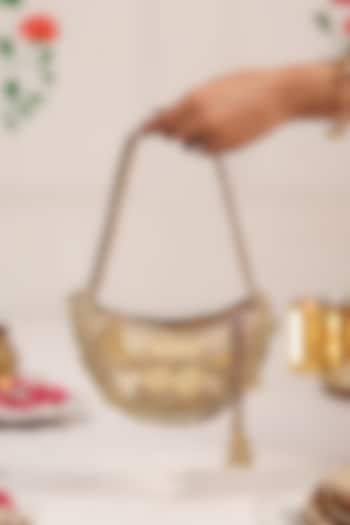 Gold PU Coin Embellished Handbag by 5 Elements at Pernia's Pop Up Shop