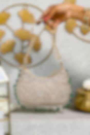 Gold Cotton Mirror Embroidered Handbag by 5 Elements at Pernia's Pop Up Shop
