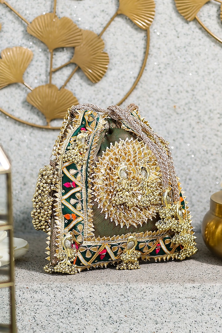 Gold Brocade Embellished Potli by 5 Elements at Pernia's Pop Up Shop