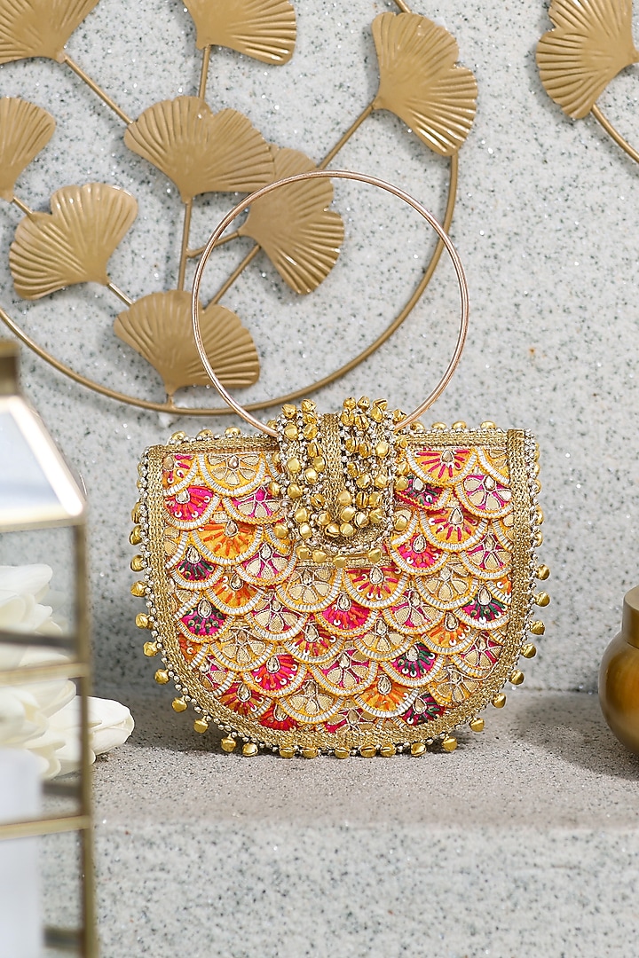 Multi-Colored Brocade Floral Embellished Handbag by 5 Elements at Pernia's Pop Up Shop
