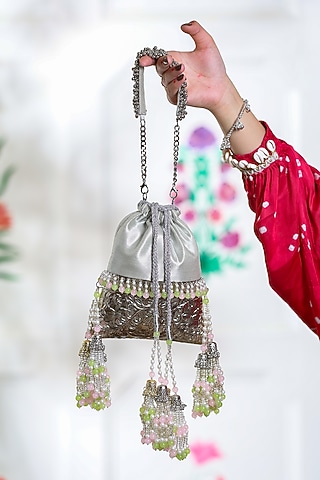 Silver Brocade Potli by 5 Elements