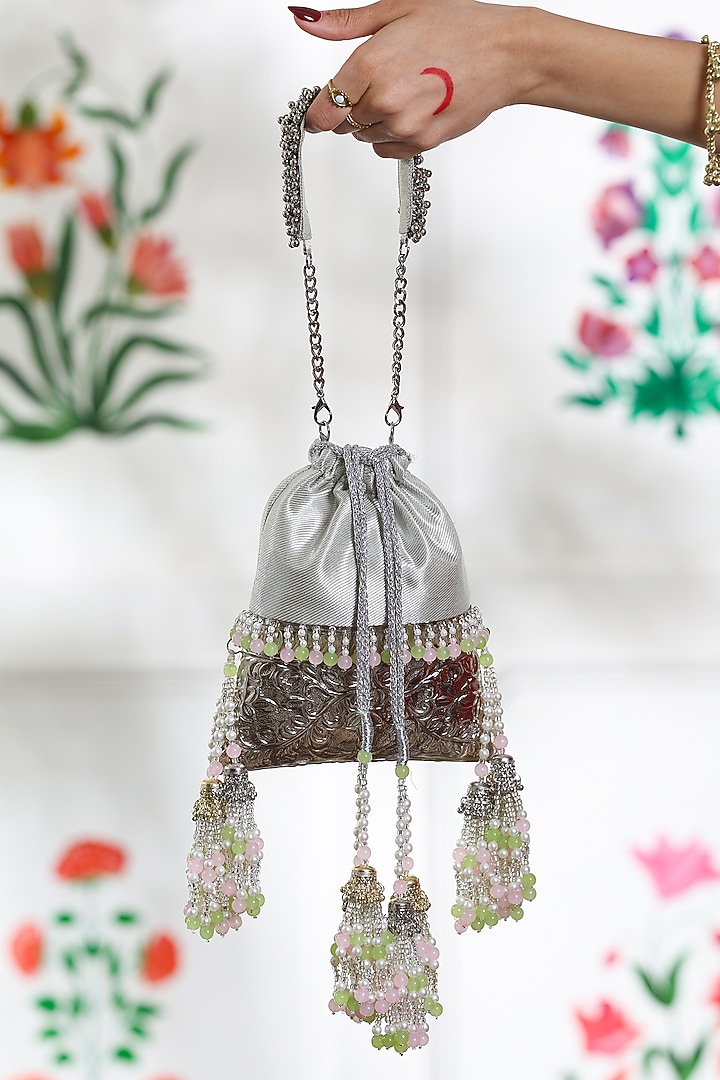 Silver Brocade Potli by 5 Elements at Pernia's Pop Up Shop