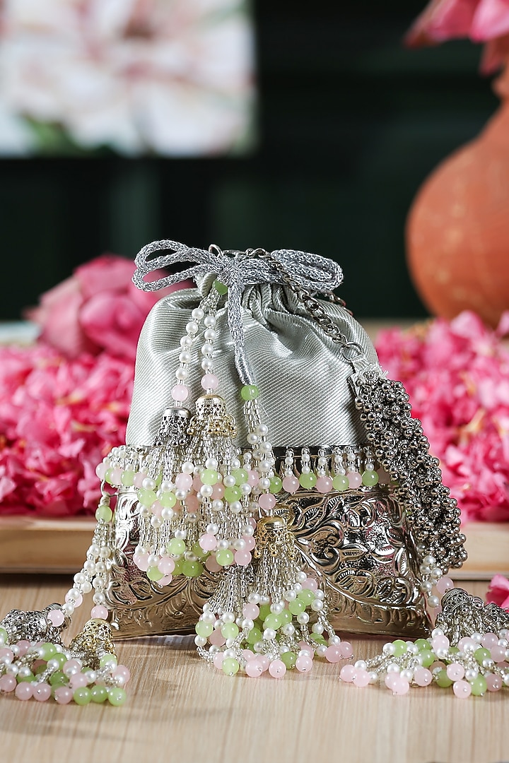 Silver Brocade Potli by 5 Elements at Pernia's Pop Up Shop