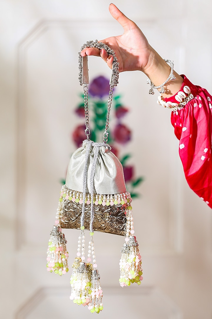 Silver Brocade Potli by 5 Elements at Pernia's Pop Up Shop