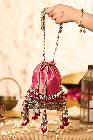 Pink Brocade Potli by 5 Elements