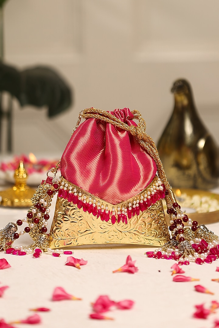 Pink Brocade Potli by 5 Elements at Pernia's Pop Up Shop