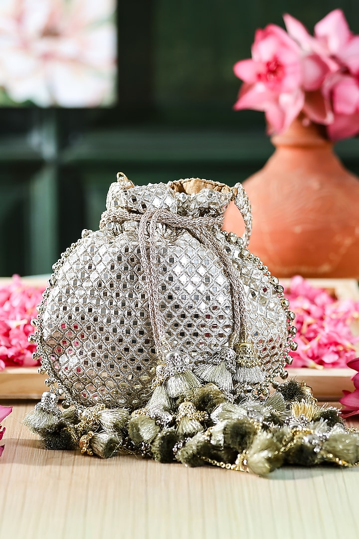 Gold Mirror Embellished Potli by 5 Elements at Pernia's Pop Up Shop