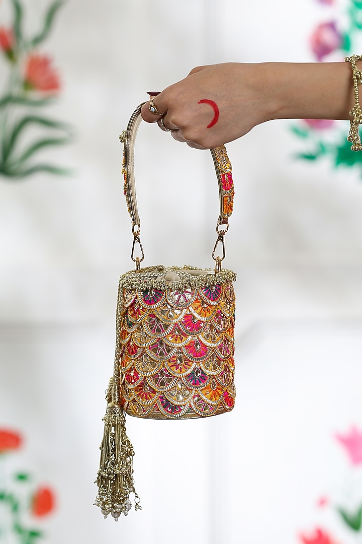 Multi-Colored PU Beadswork Embellished Potli by 5 Elements at Pernia's Pop Up Shop