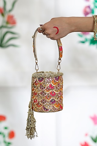 Multi-Colored PU Beadswork Embellished Potli by 5 Elements