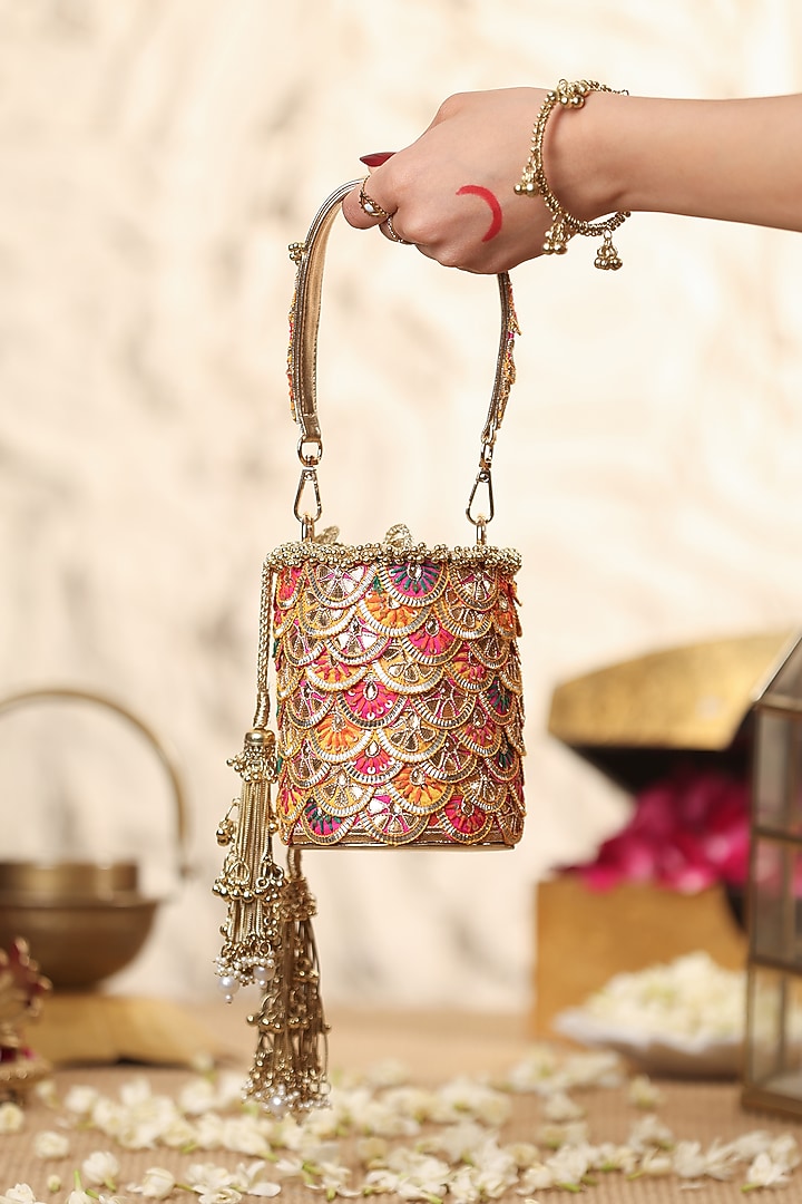 Multi-Colored PU Beadswork Embellished Potli by 5 Elements at Pernia's Pop Up Shop