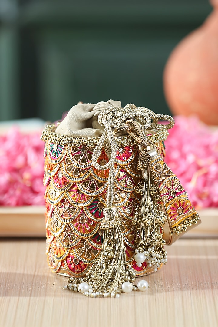 Multi-Colored PU Beadswork Embellished Potli by 5 Elements at Pernia's Pop Up Shop