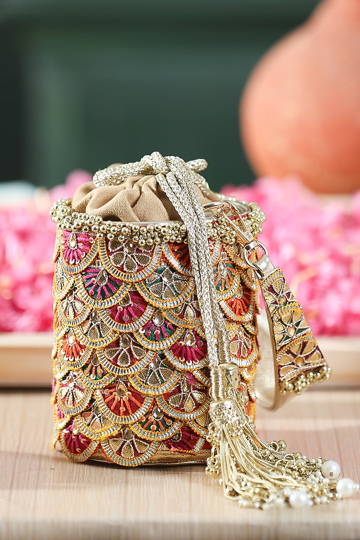 Multi-Colored PU Beadswork Embellished Potli by 5 Elements at Pernia's Pop Up Shop