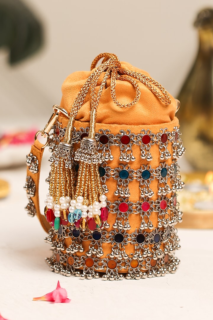 Multi-Colored Velvet Embellished Potli by 5 Elements at Pernia's Pop Up Shop