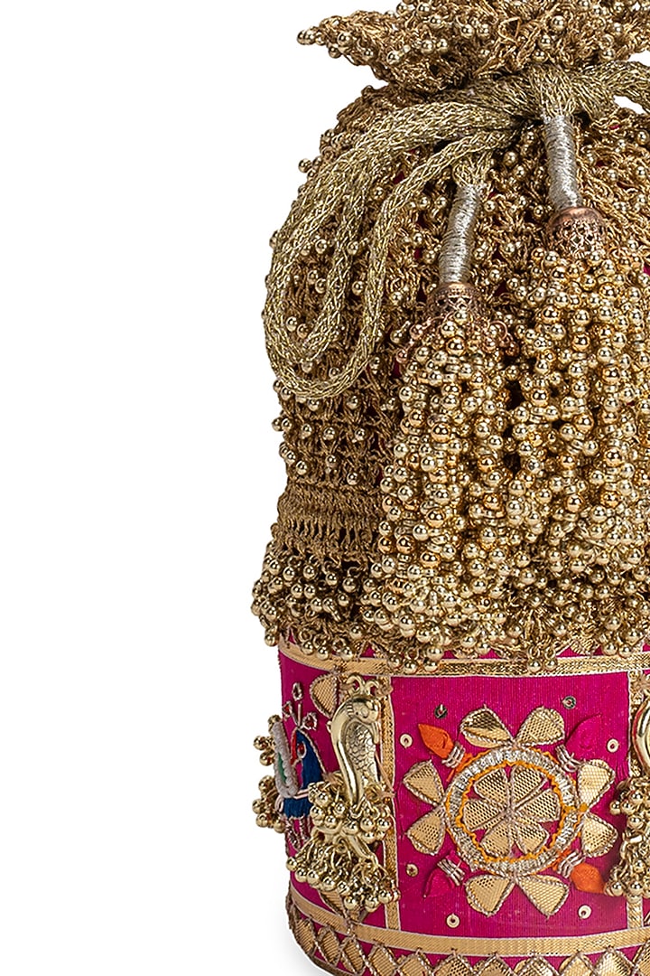Pink Zari Beadwork Embroidered Potli by 5 Elements at Pernia's Pop Up Shop