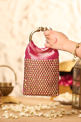 Pink Brocade Handbag by 5 Elements