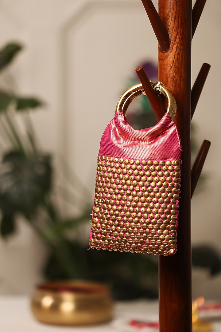 Pink Brocade Handbag by 5 Elements at Pernia's Pop Up Shop