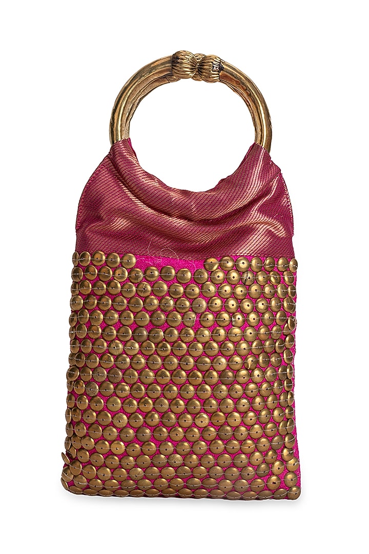 Pink Brocade Handbag by 5 Elements at Pernia's Pop Up Shop
