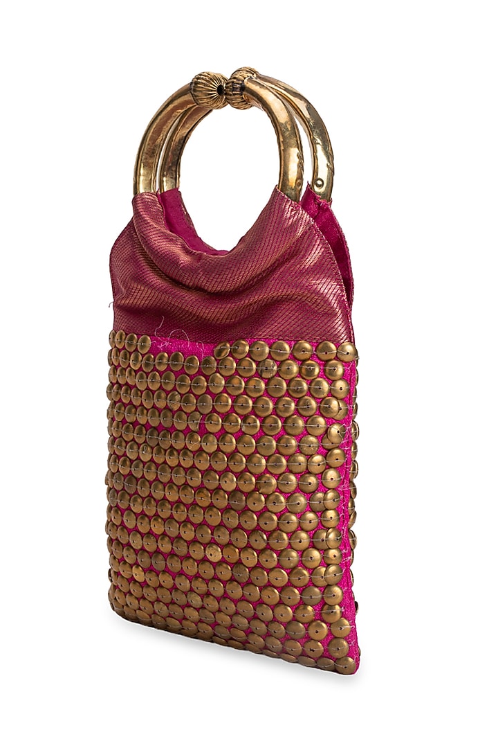 Pink Brocade Handbag by 5 Elements at Pernia's Pop Up Shop