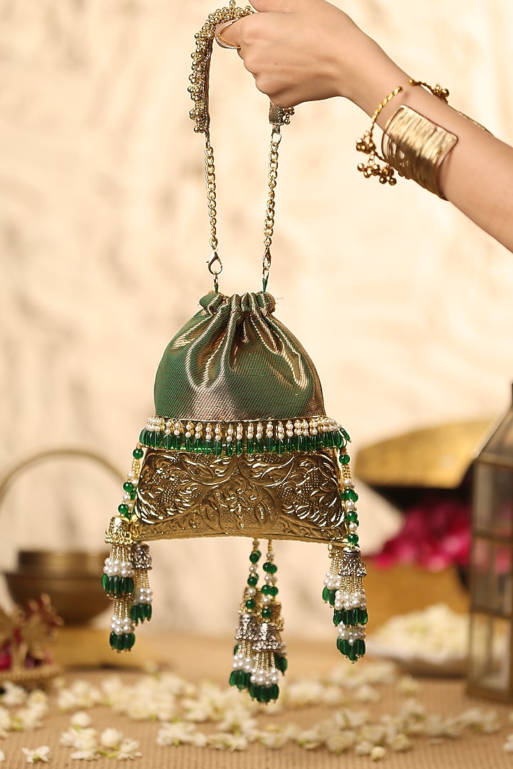 Multi-Colored Brocade Potli by 5 Elements at Pernia's Pop Up Shop