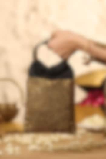 Black Brocade Embellished Handbag by 5 Elements at Pernia's Pop Up Shop