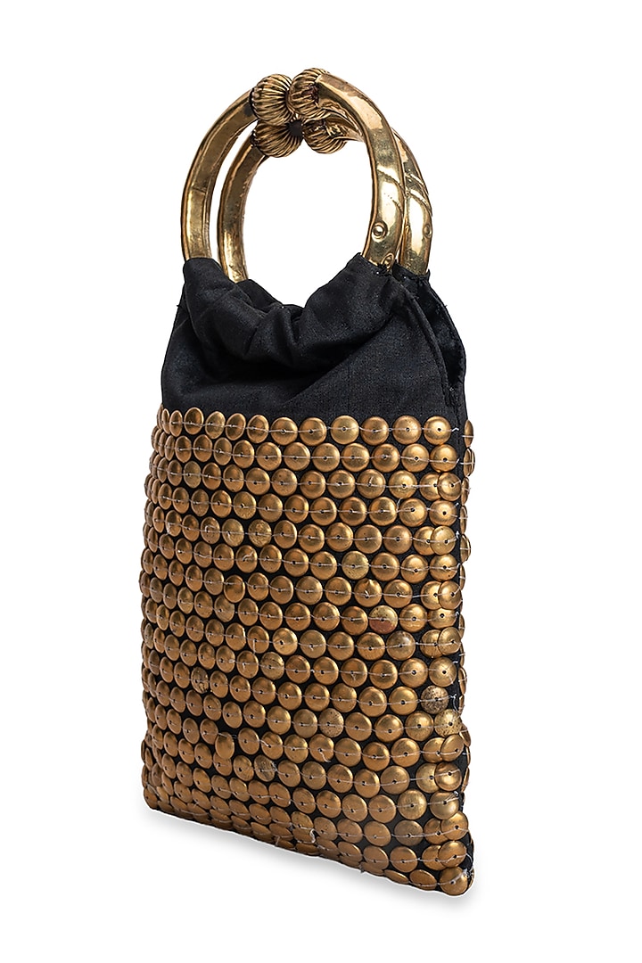 Black Brocade Embellished Handbag by 5 Elements at Pernia's Pop Up Shop