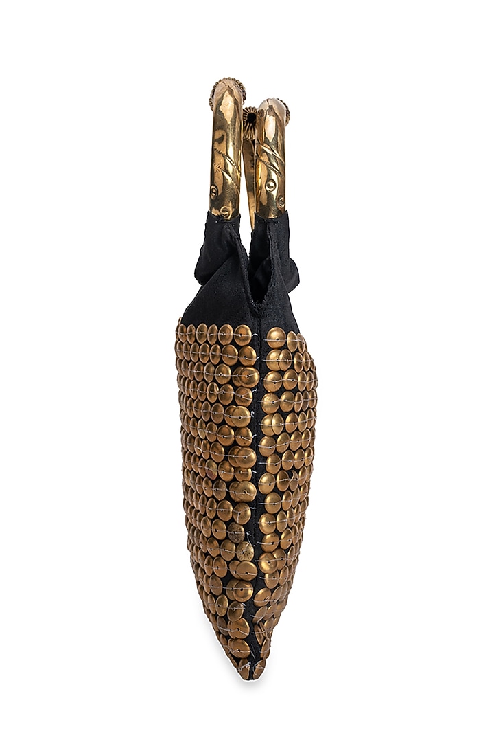 Black Brocade Embellished Handbag by 5 Elements at Pernia's Pop Up Shop