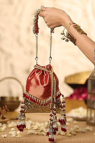 Red Silk & Brocade Potli by 5 Elements