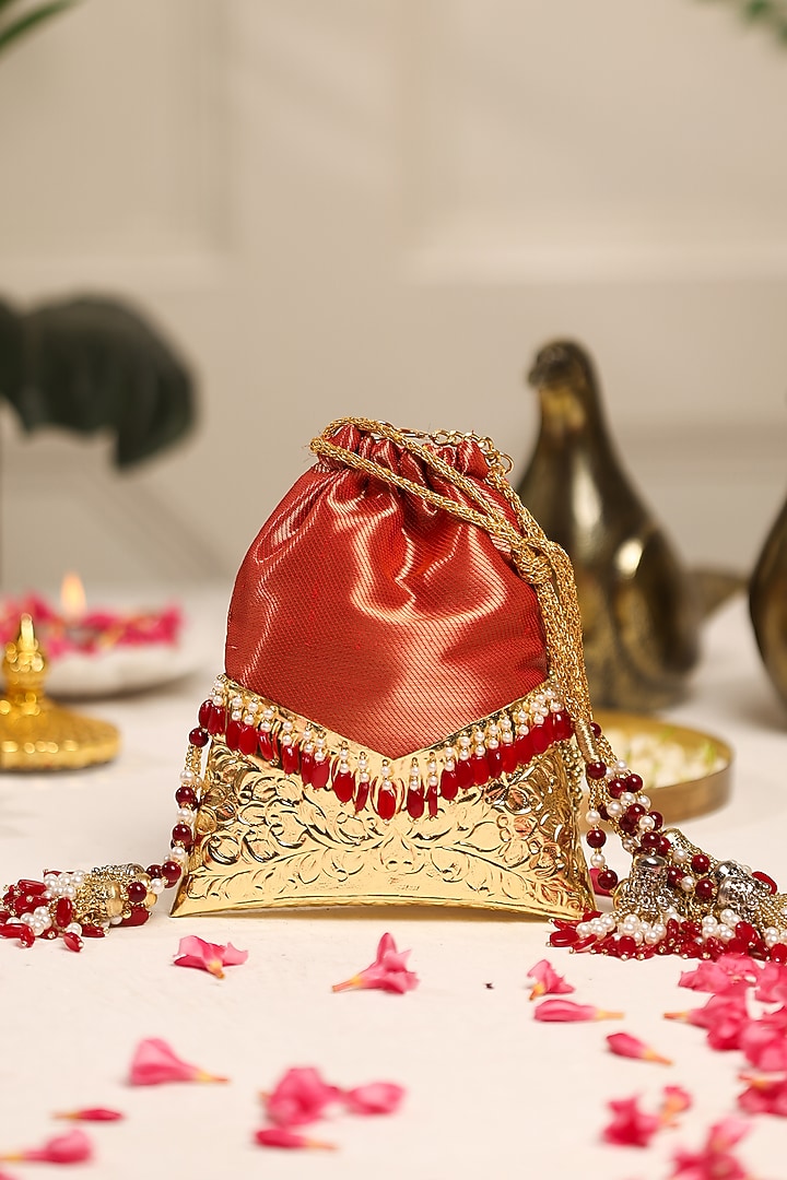 Red Silk & Brocade Potli by 5 Elements at Pernia's Pop Up Shop