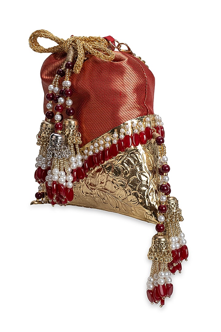 Red Silk & Brocade Potli by 5 Elements at Pernia's Pop Up Shop