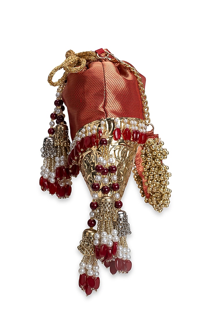 Red Silk & Brocade Potli by 5 Elements at Pernia's Pop Up Shop