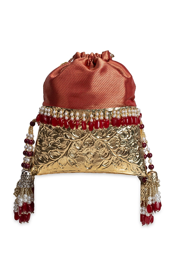 Red Silk & Brocade Potli by 5 Elements at Pernia's Pop Up Shop