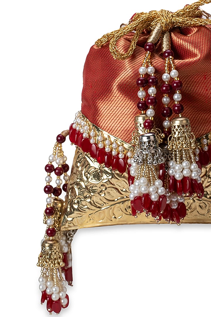 Red Silk & Brocade Potli by 5 Elements at Pernia's Pop Up Shop