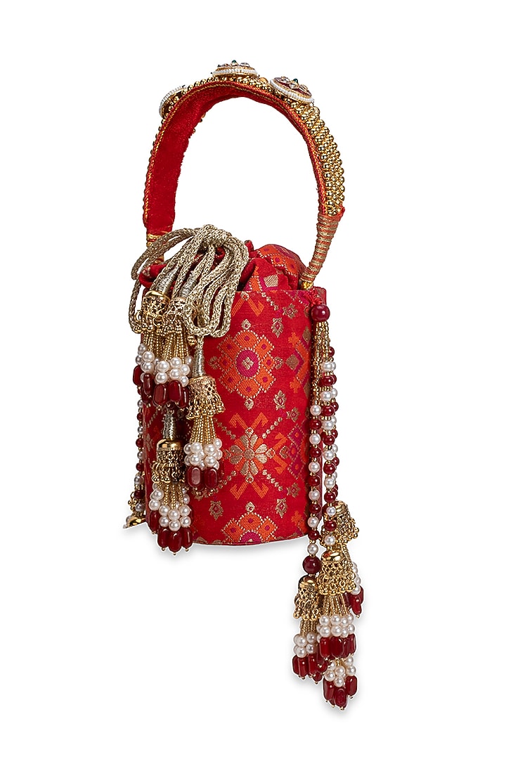 Red Cotton & Brocade Potli by 5 Elements at Pernia's Pop Up Shop