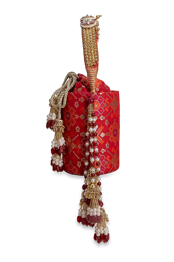 Red Cotton & Brocade Potli by 5 Elements at Pernia's Pop Up Shop