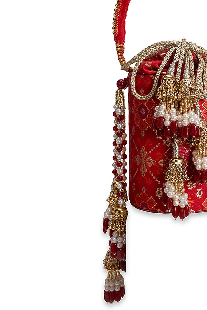 Red Cotton & Brocade Potli by 5 Elements at Pernia's Pop Up Shop