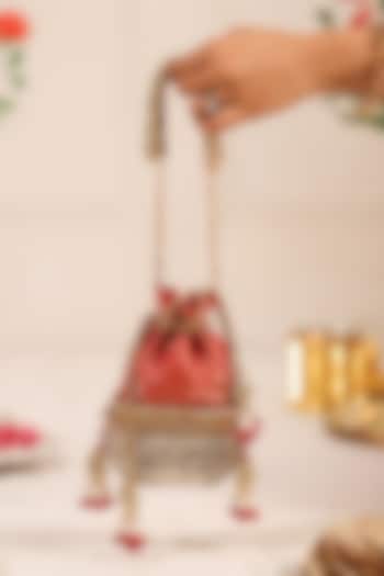 Crimson Red Silk & Brocade Potli by 5 Elements at Pernia's Pop Up Shop