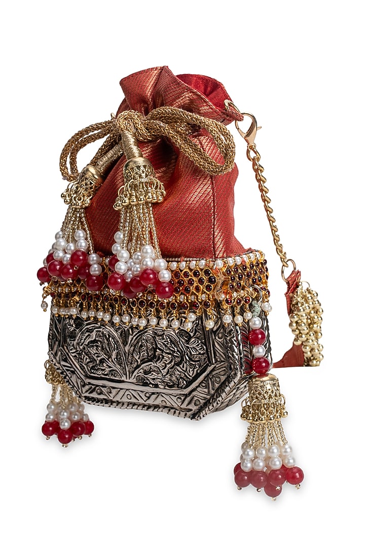 Crimson Red Silk & Brocade Potli by 5 Elements at Pernia's Pop Up Shop