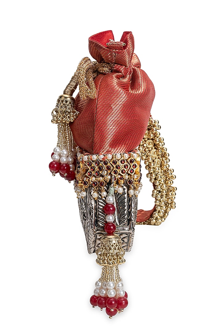 Crimson Red Silk & Brocade Potli by 5 Elements at Pernia's Pop Up Shop