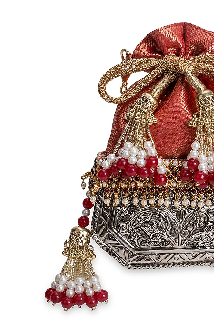 Crimson Red Silk & Brocade Potli by 5 Elements at Pernia's Pop Up Shop
