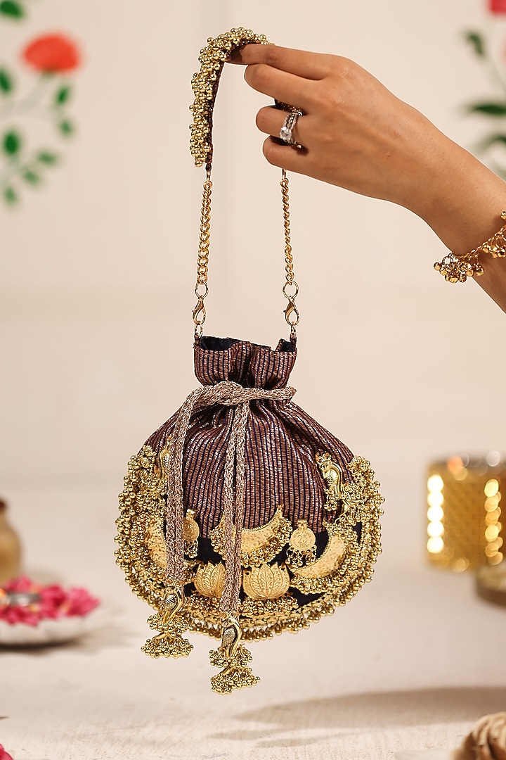 Black Cotton Embellished Potli by 5 Elements at Pernia's Pop Up Shop