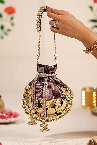 Black Cotton Embellished Potli by 5 Elements