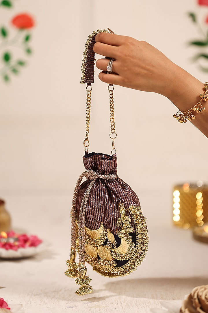 Black Cotton Embellished Potli by 5 Elements at Pernia's Pop Up Shop