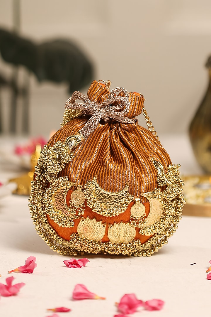 Mustard Cotton Embellished Potli by 5 Elements at Pernia's Pop Up Shop