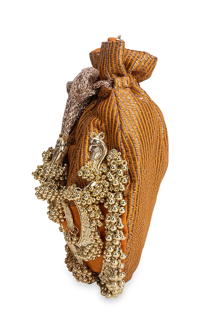 Mustard Cotton Embellished Potli by 5 Elements at Pernia's Pop Up Shop