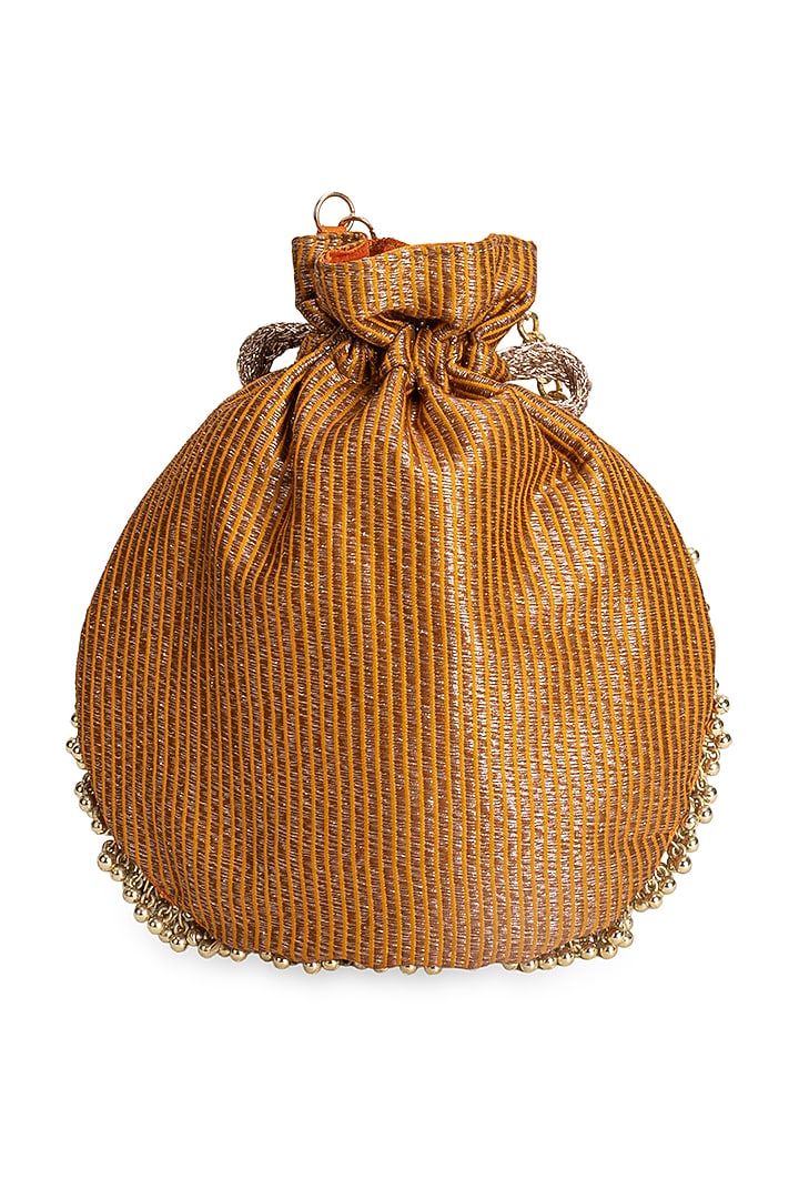 Mustard Cotton Embellished Potli by 5 Elements at Pernia's Pop Up Shop