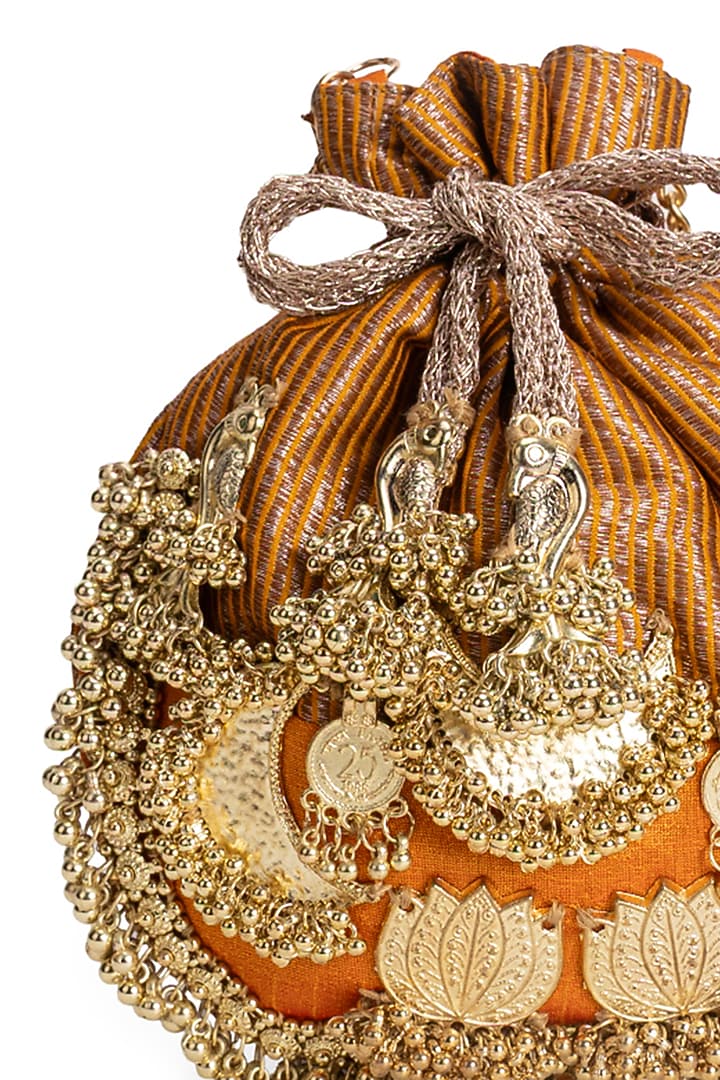Mustard Cotton Embellished Potli by 5 Elements at Pernia's Pop Up Shop