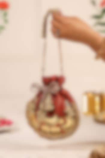 Wine Red Cotton Embellished Potli by 5 Elements at Pernia's Pop Up Shop