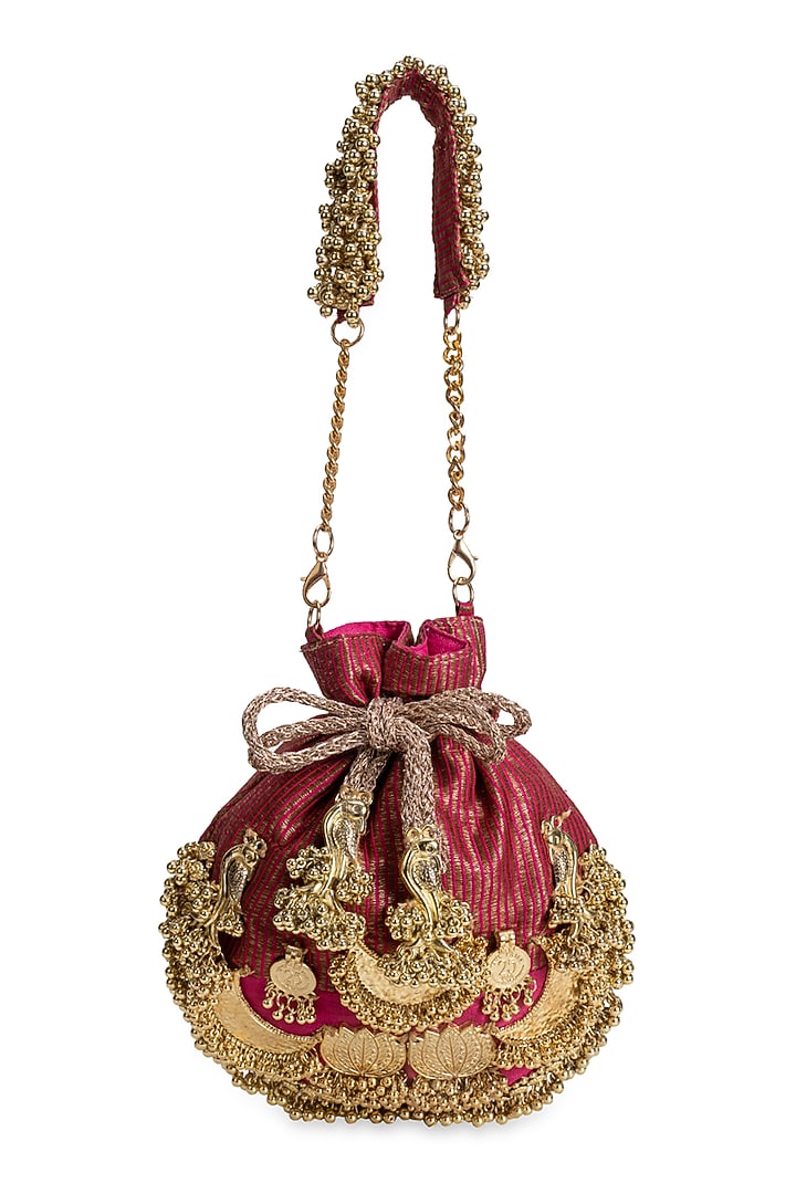 Wine Red Cotton Embellished Potli by 5 Elements at Pernia's Pop Up Shop
