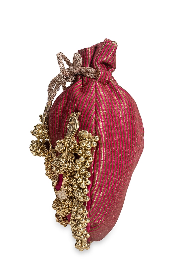 Wine Red Cotton Embellished Potli by 5 Elements at Pernia's Pop Up Shop